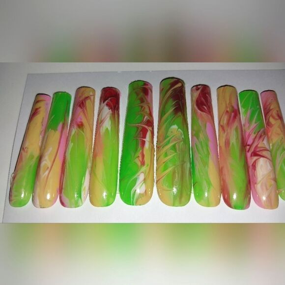 Hand crafted custom cateye 10pc xxl long acrylic presson luminous nails sz large - Picture 8 of 8